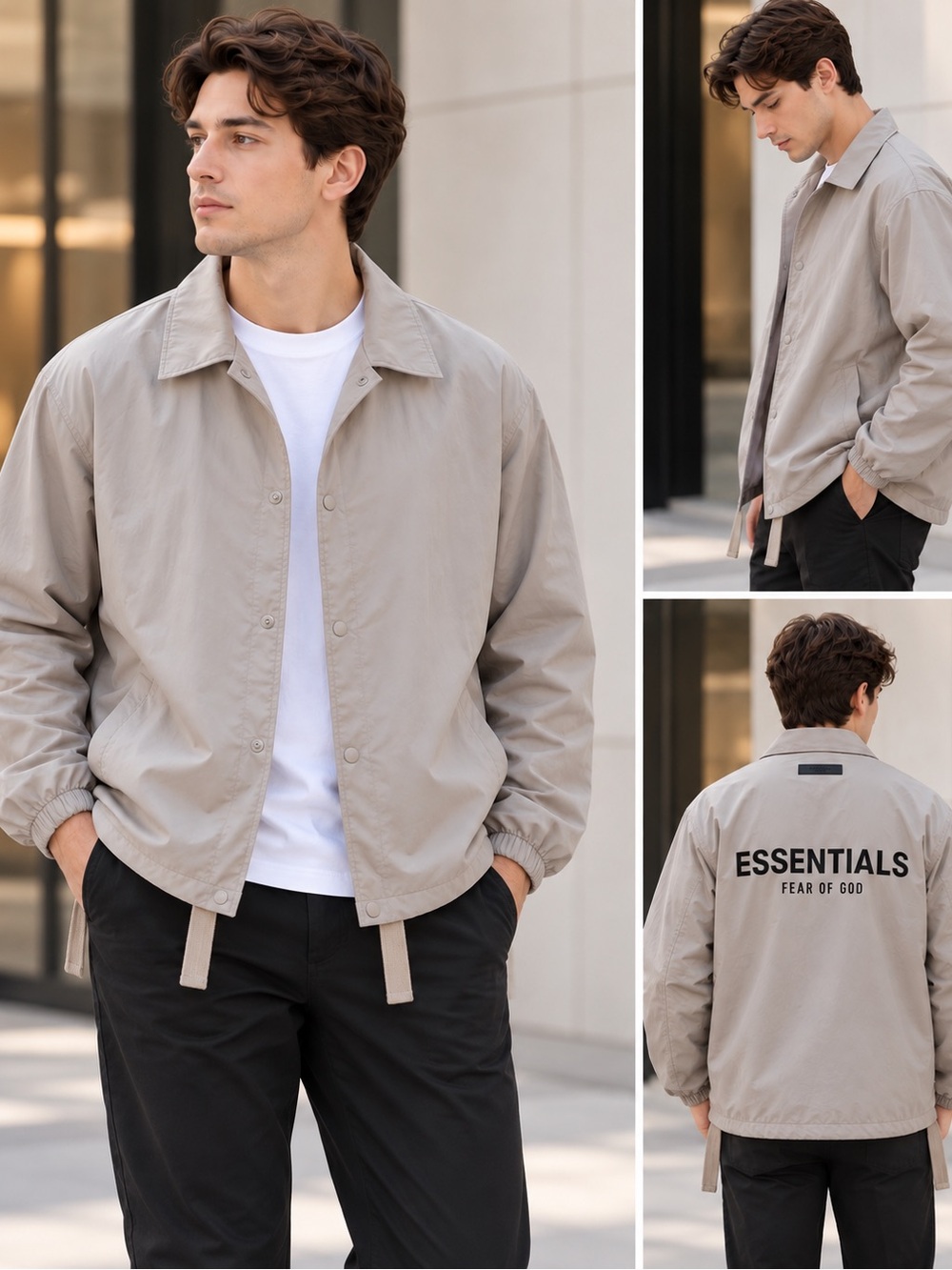 Men Fear of God Essentials Beige Coach Jacket S
